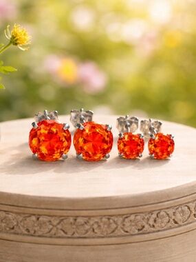 Handmade Unique Rose Cut Fire Opal Stud Earrings
